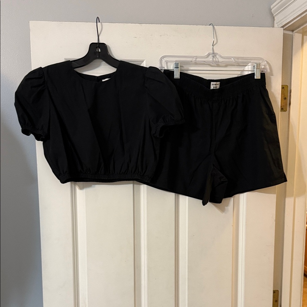 Sunday Best Black Puff Sleeve Crop Top & Shorts Set